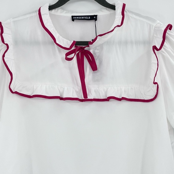 NWT Dangerfield White/Red Retro Little Bitter Frilly Cottage Blouse Top Size 18 - Picture 6 of 11